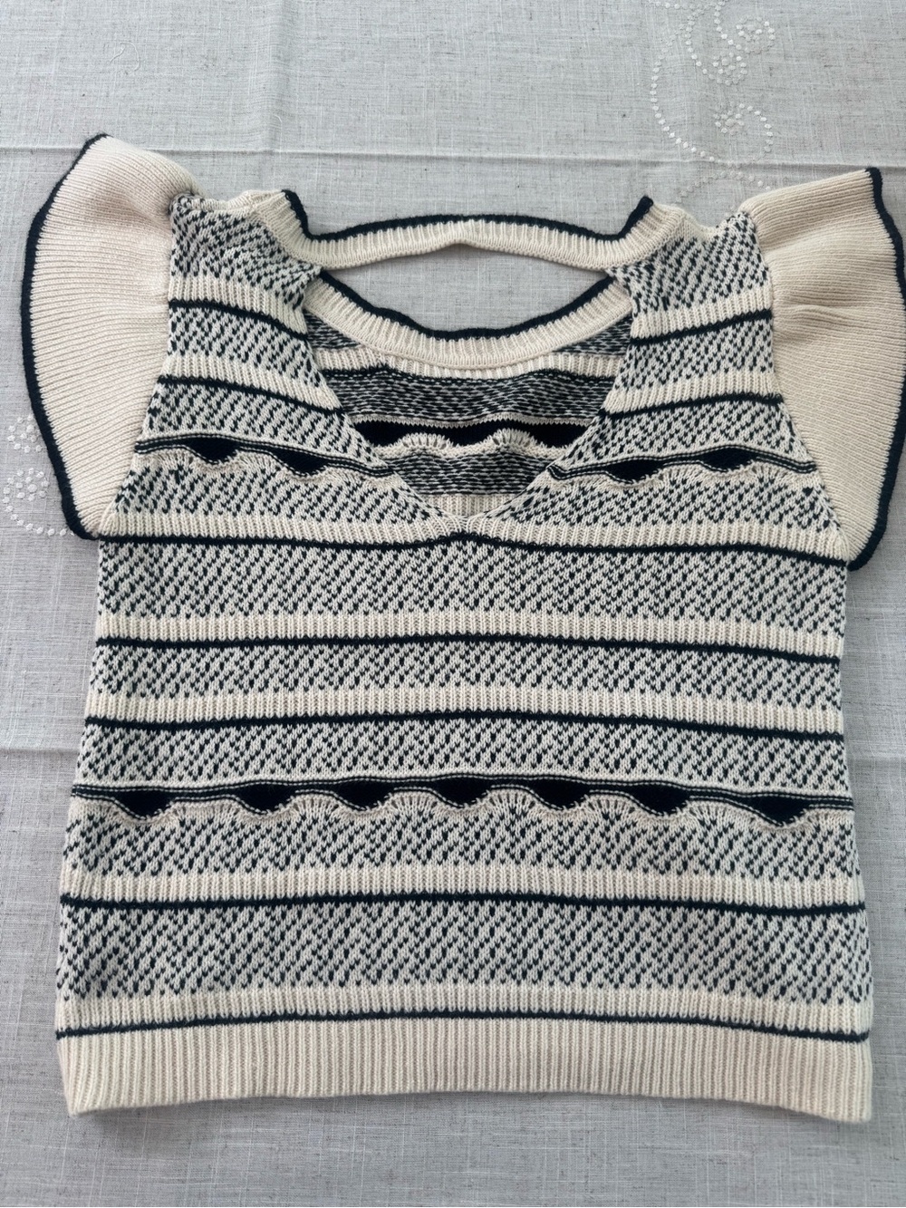 Baltic Born Cream and Black Knit Flutter Sleeve Sweater